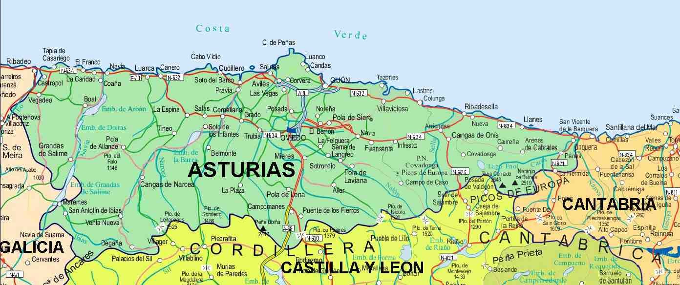 Mapa político de Asturias